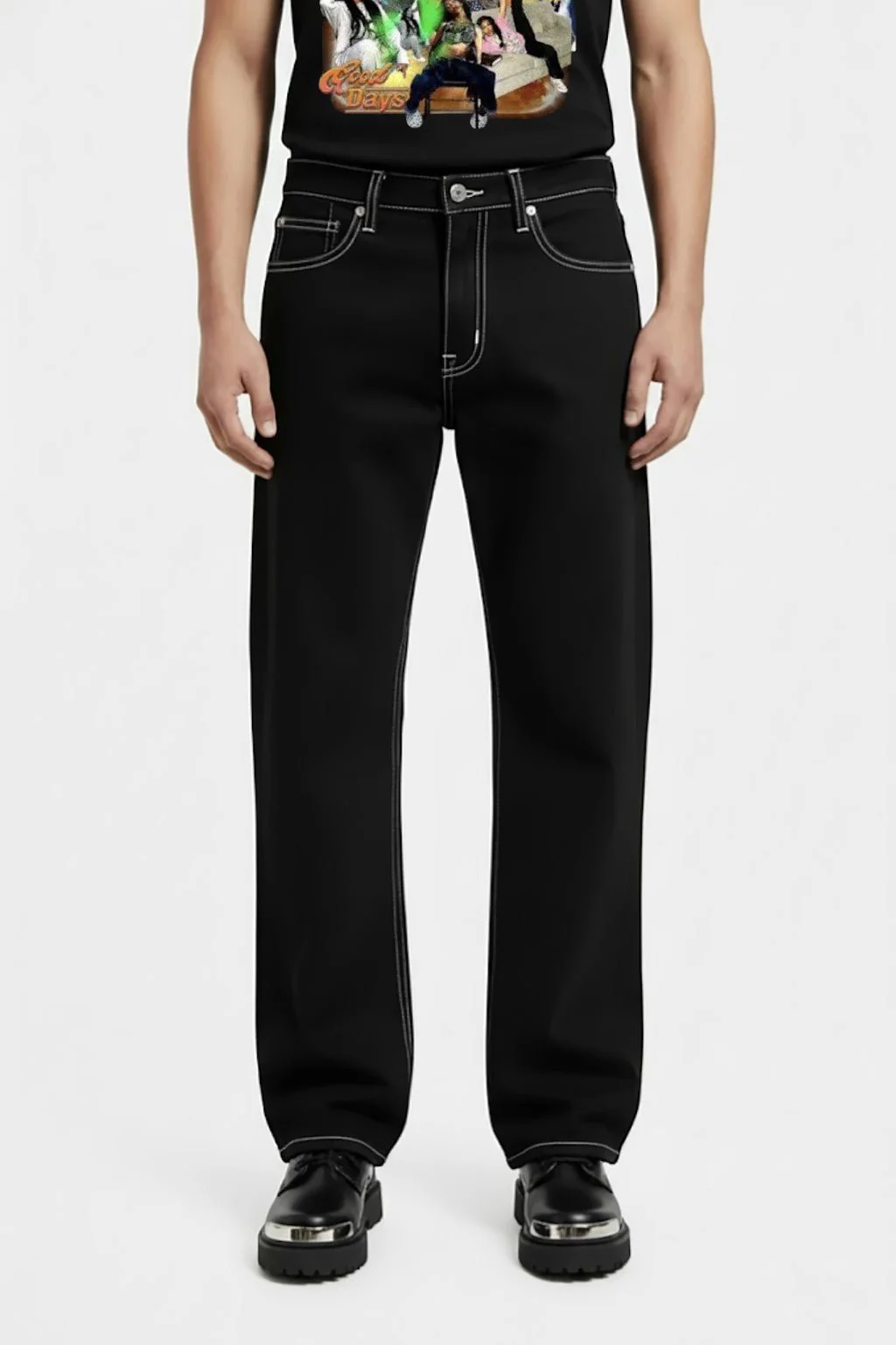 Jean noir couture blanche - Image 2