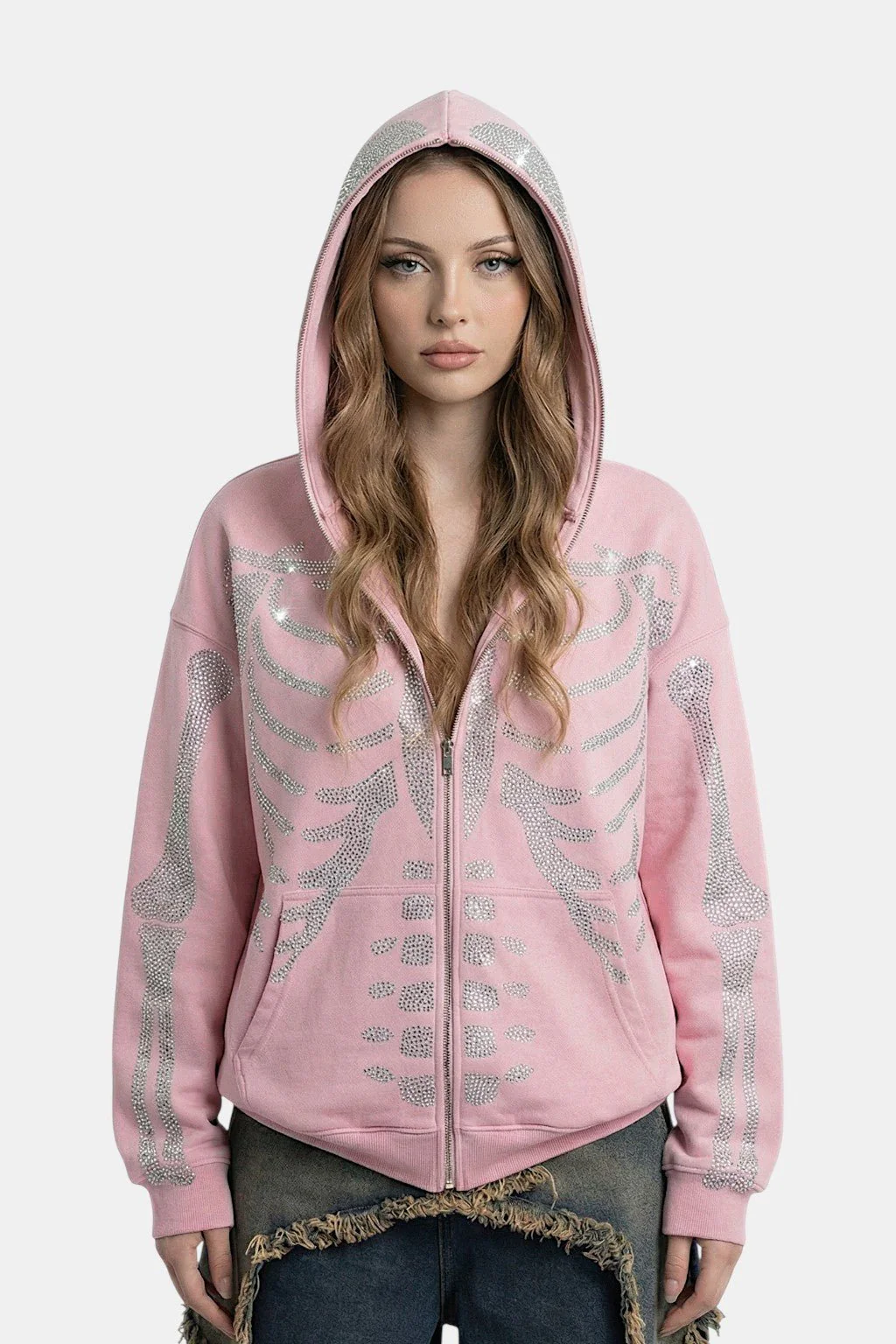 Rhinestone skeleton hoodie - Image 3